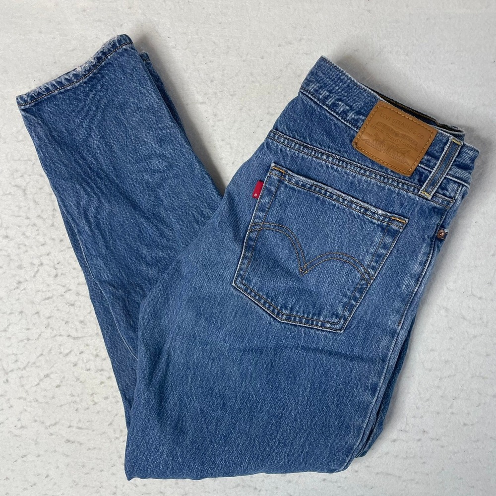 Levi's Wedgie Straight Jeans Womens 27 Blue High Rise Distressed Denim